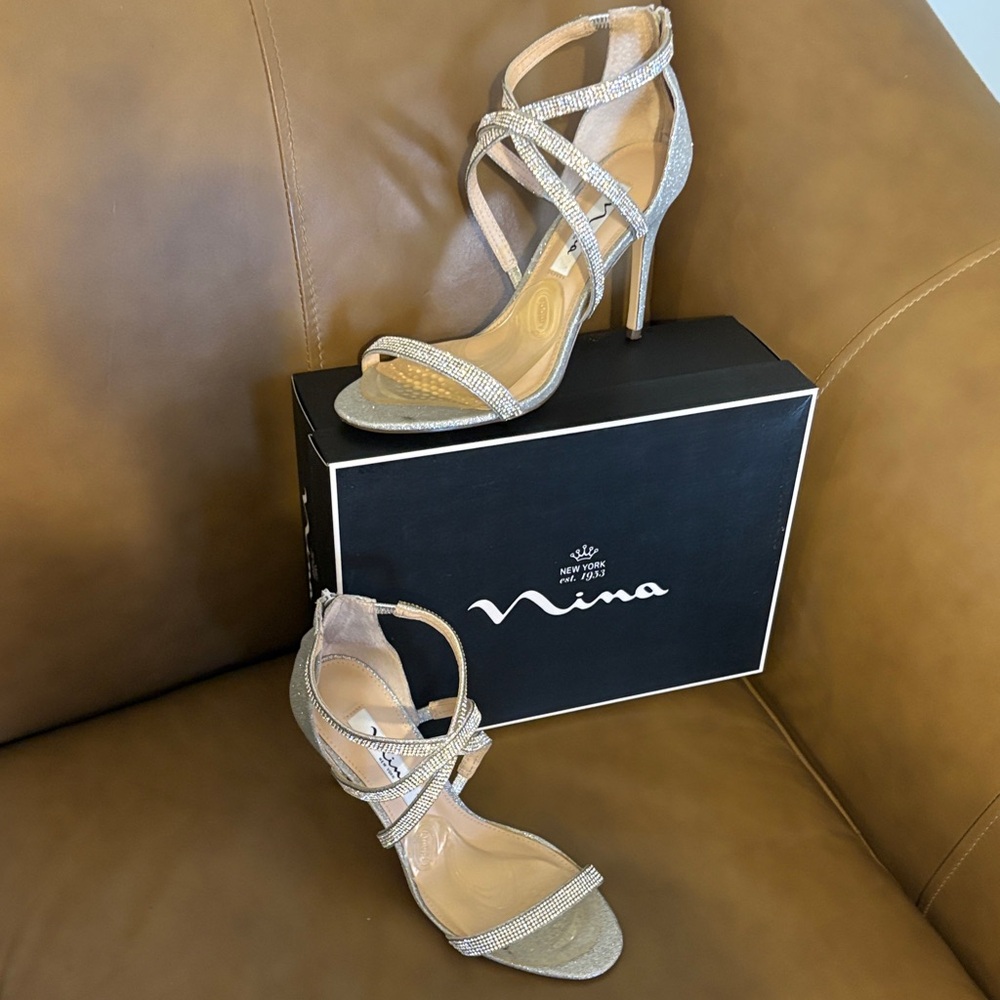Nina Glittering Silver Strappy Heels